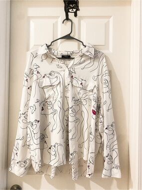 Milk & Honey Long Sleeve face silhouette Abstract Button Up Blouse 3X